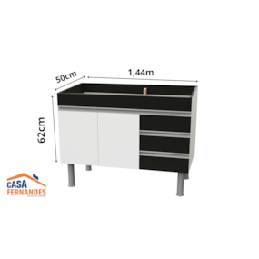 Gabinete Barcelona MC 144 P/Pia 150 Preto/Branco