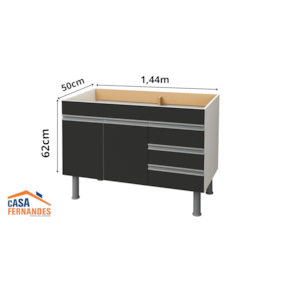 Gabinete Barcelona MC 144 P/Pia 150 Preto Total