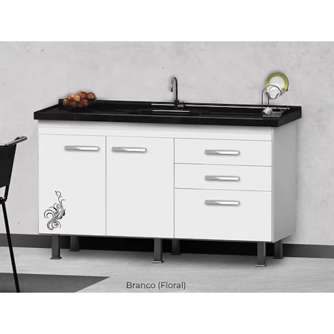 Gabinete Fimap Criativ P/Pia 150 Floral Branco