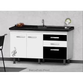 Gabinete Fimap Criativ P/Pia 150 Floral Preto/Branco