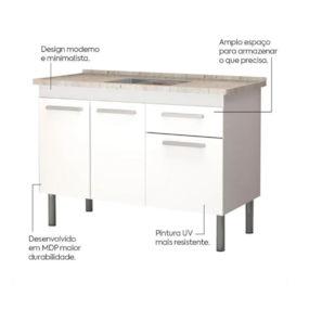Gabinete Fimap Vitória P/Pias de 120  Branco