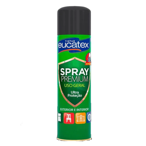 Tinta Spray Alta Temperatura Eucatex Uso Geral Preto fosco