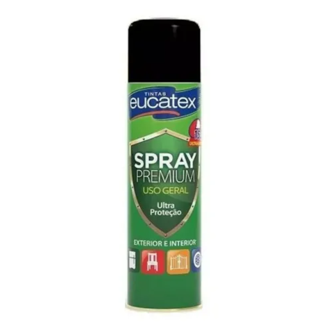 Tinta Spray Eucatex Uso Geral preto brilhante