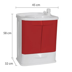 Toucador plástico Astra c/ lavatório 45X32X58 branco/bordô